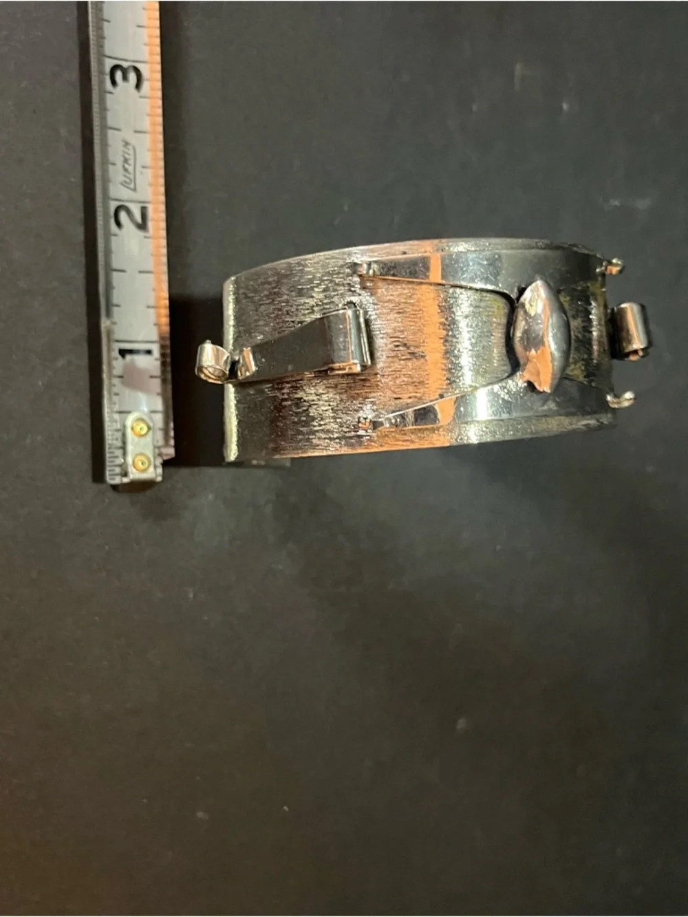 Silvertone Modernist industrial cuff bracelet Sculptural Steampunk